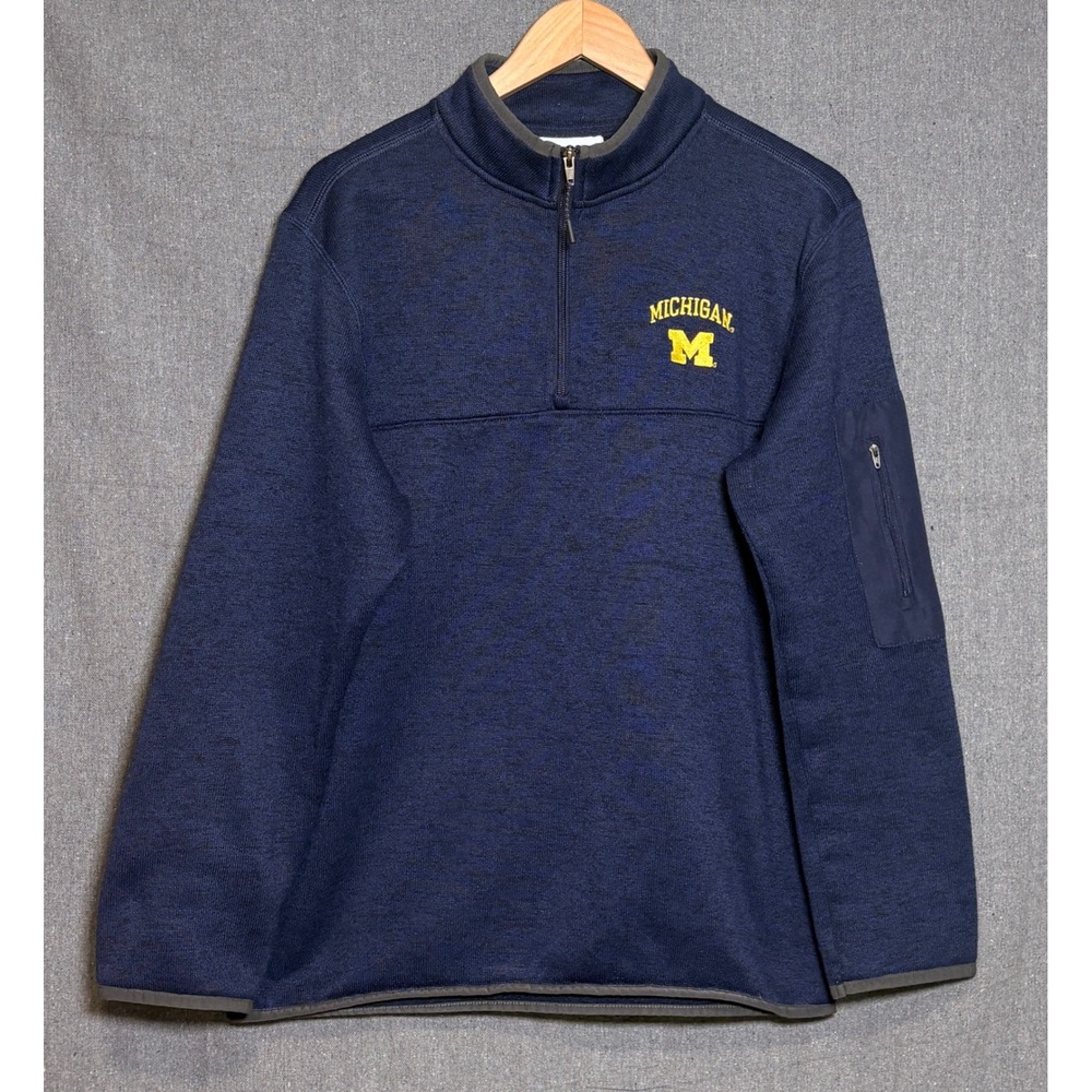 Champion Michigan Wolverines Quarter Zip Pullover Navy Blue Mens Medium Fleece